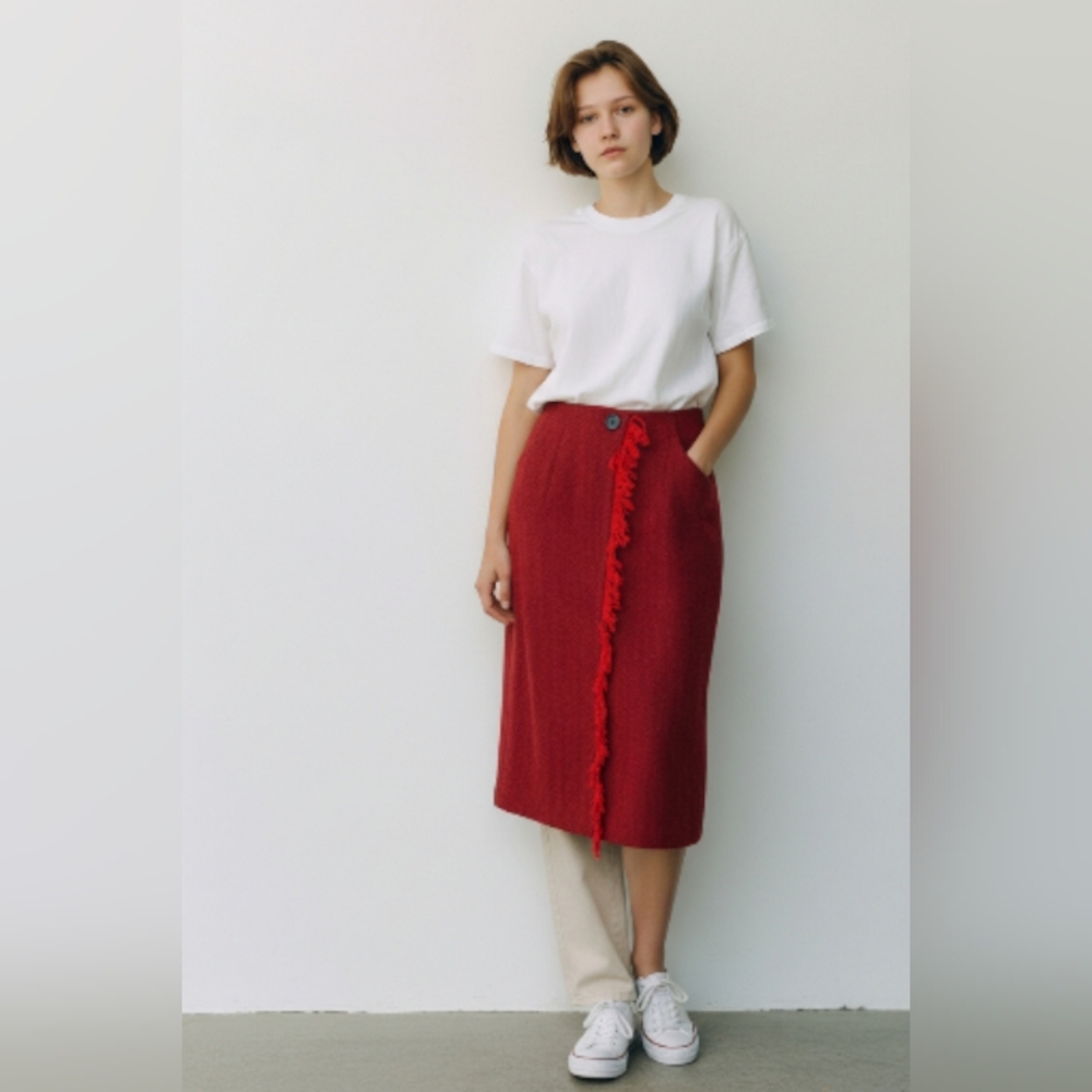 HARVË BENARD Elegant Red Women's Skirt 100% WOOL SIZE 8